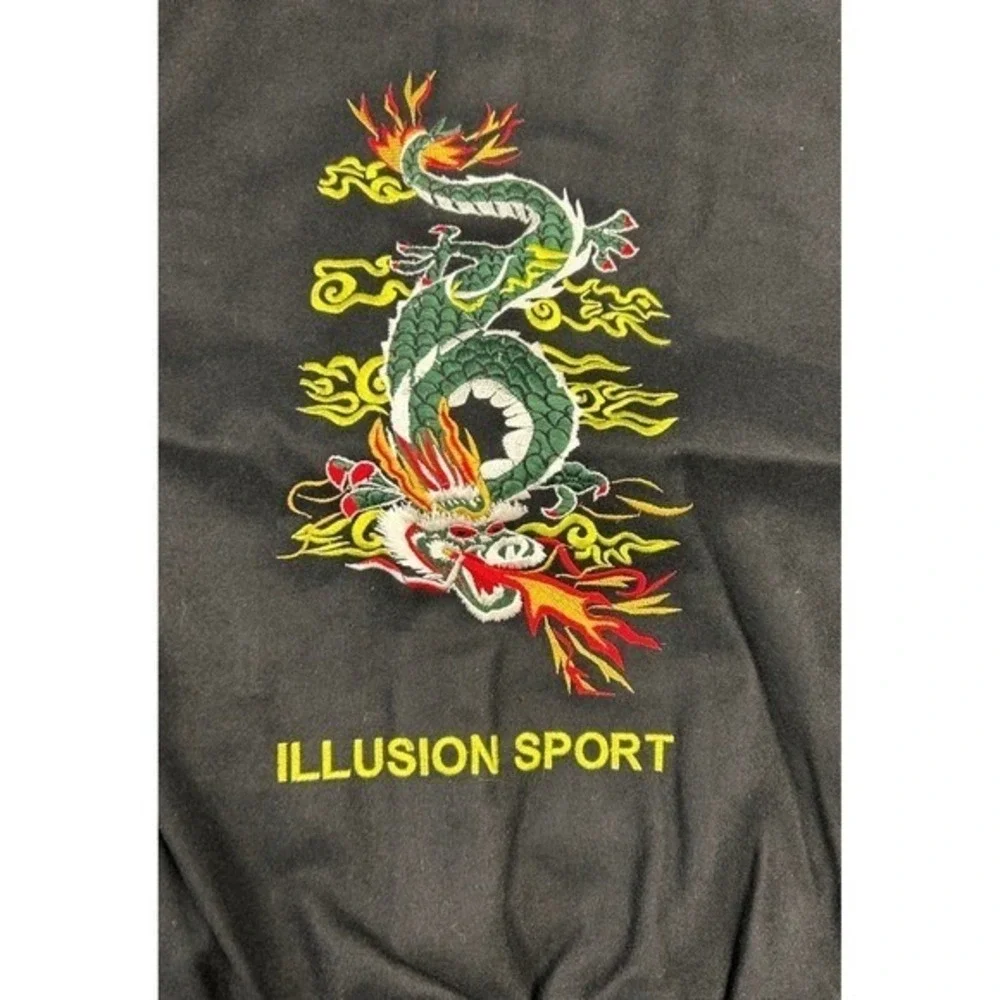 Vintage‎ Illusion Men's Bomber Jacket Dragon Embroidered Leather Sleeves Size XL